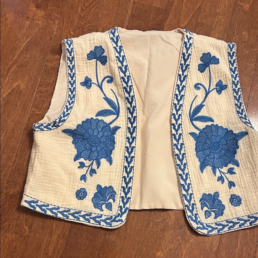 Embroidered Cream and Blue Vest